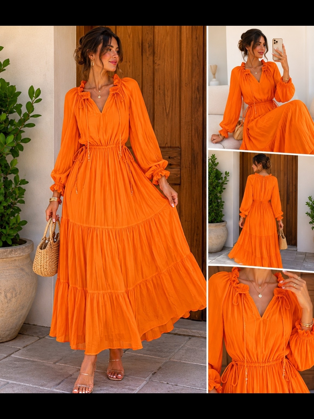 DX Collection Orange Ruffled Tiered Maxi Dress